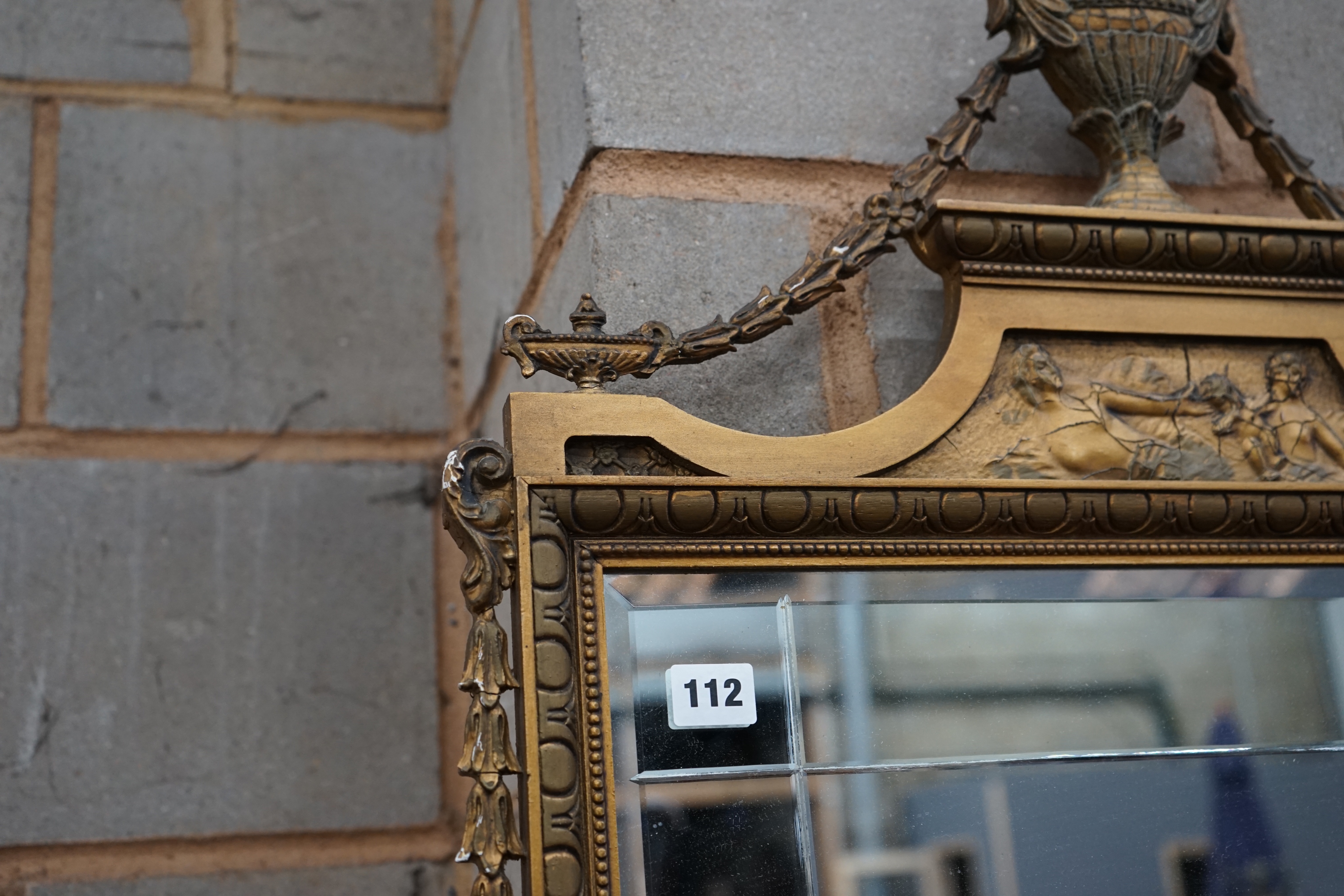 An Adam design rectangular gilt framed wall mirror, width 61cm height 115cm